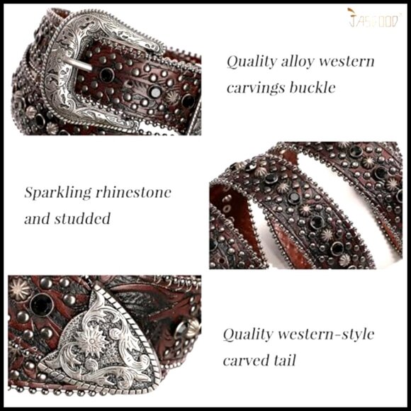 Rhinestone Studded Western Belt Faux Leather Bling Cowboy Cowgirl Style - Picture 4 of 6